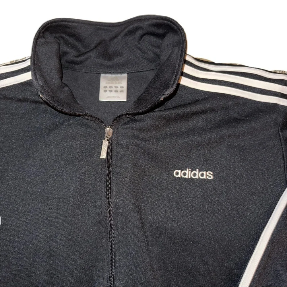 Vintage Adidas XL Track Jacket Black White Essential 3-Stripe Men Y2K